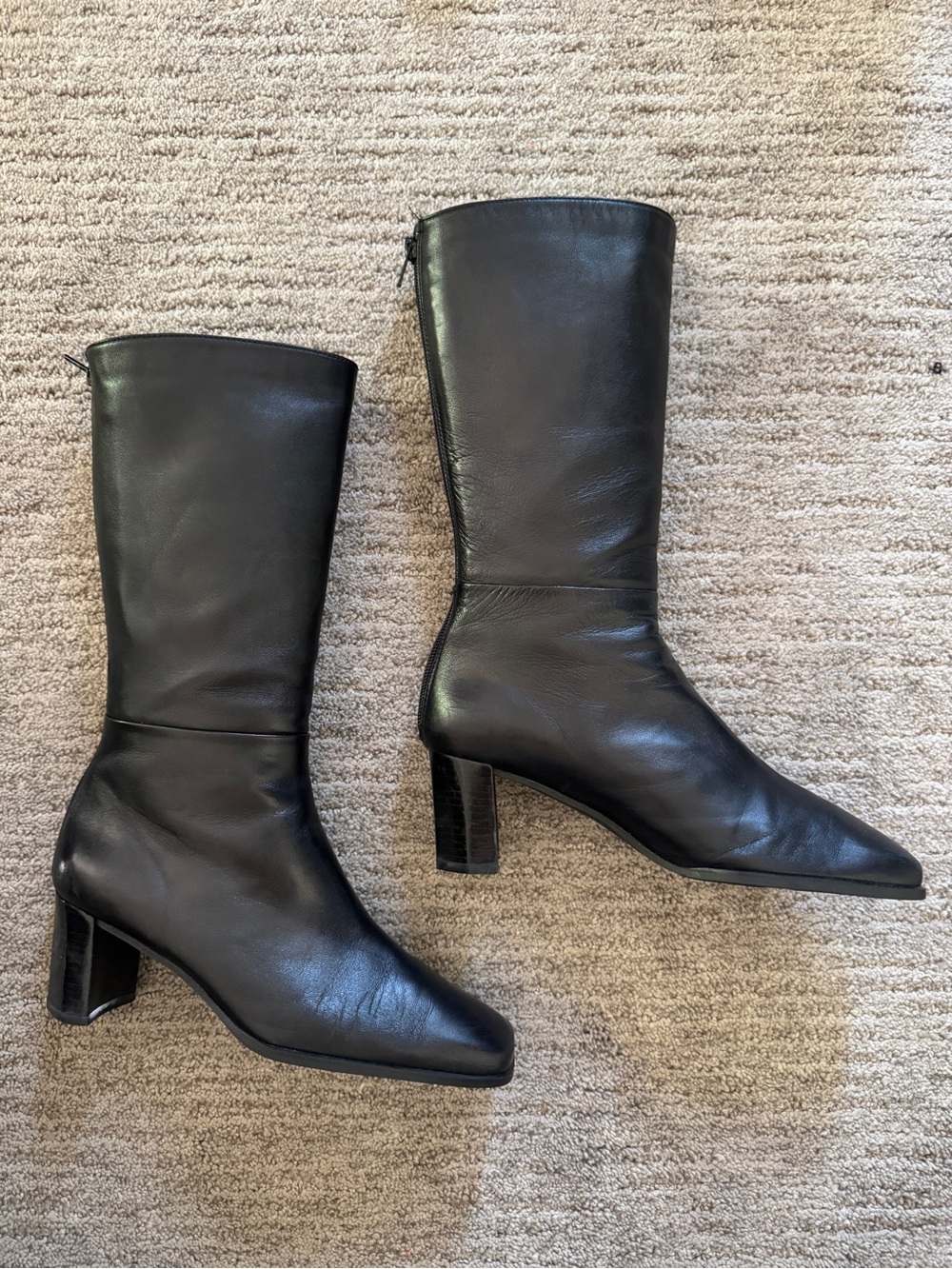 Vintage Stuart Weitzman Y2K Black Leather Finland Mid-Calf Heeled Boots 7 NIB